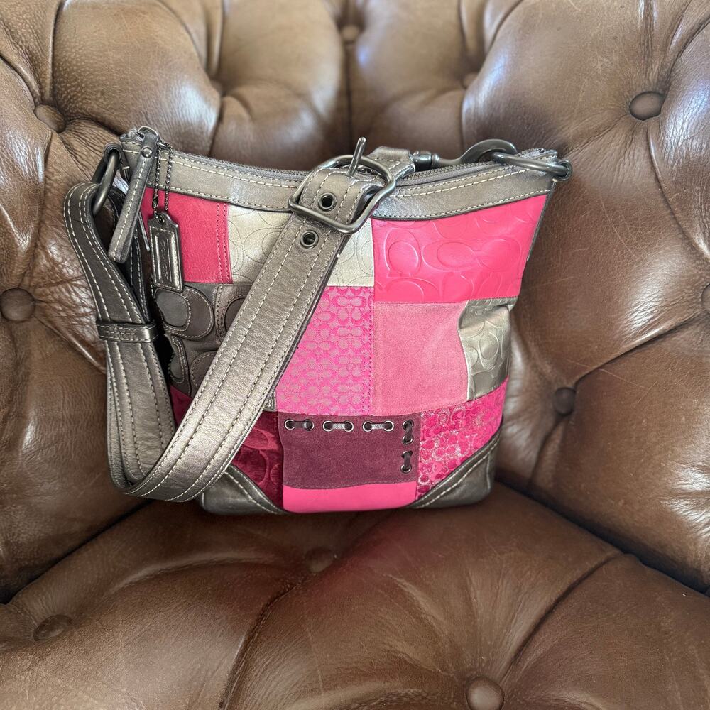 Coach Soho Patchwork Convertible Shoulder Bag Pink Berry Metallic F12863 Y2K